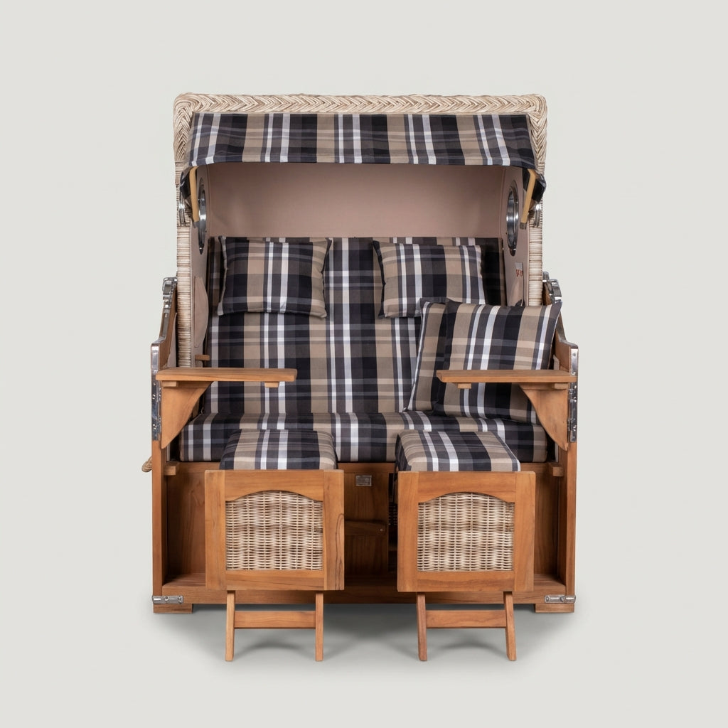 Strandkorb Düne Grande Bullauge Teak PE Shell Dessin 583 - Bild 2