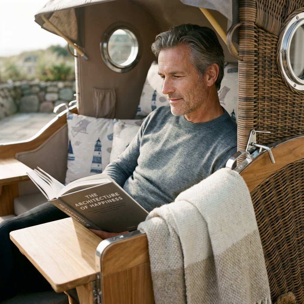 Strandkorb Düne Grande Bullauge Teak PE Banana Dessin 540 - Bild 6