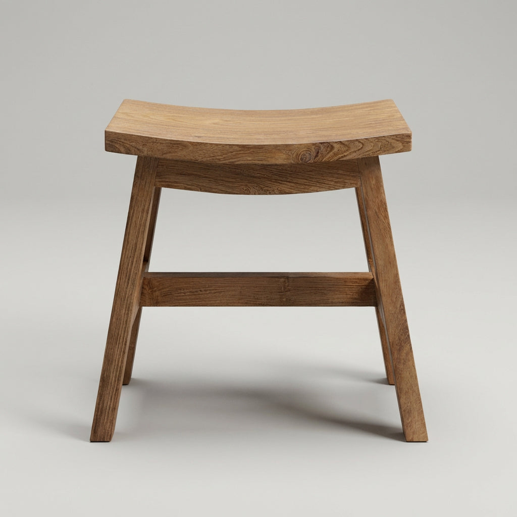Teakholz Hocker mit geschwungener Sitzfläche