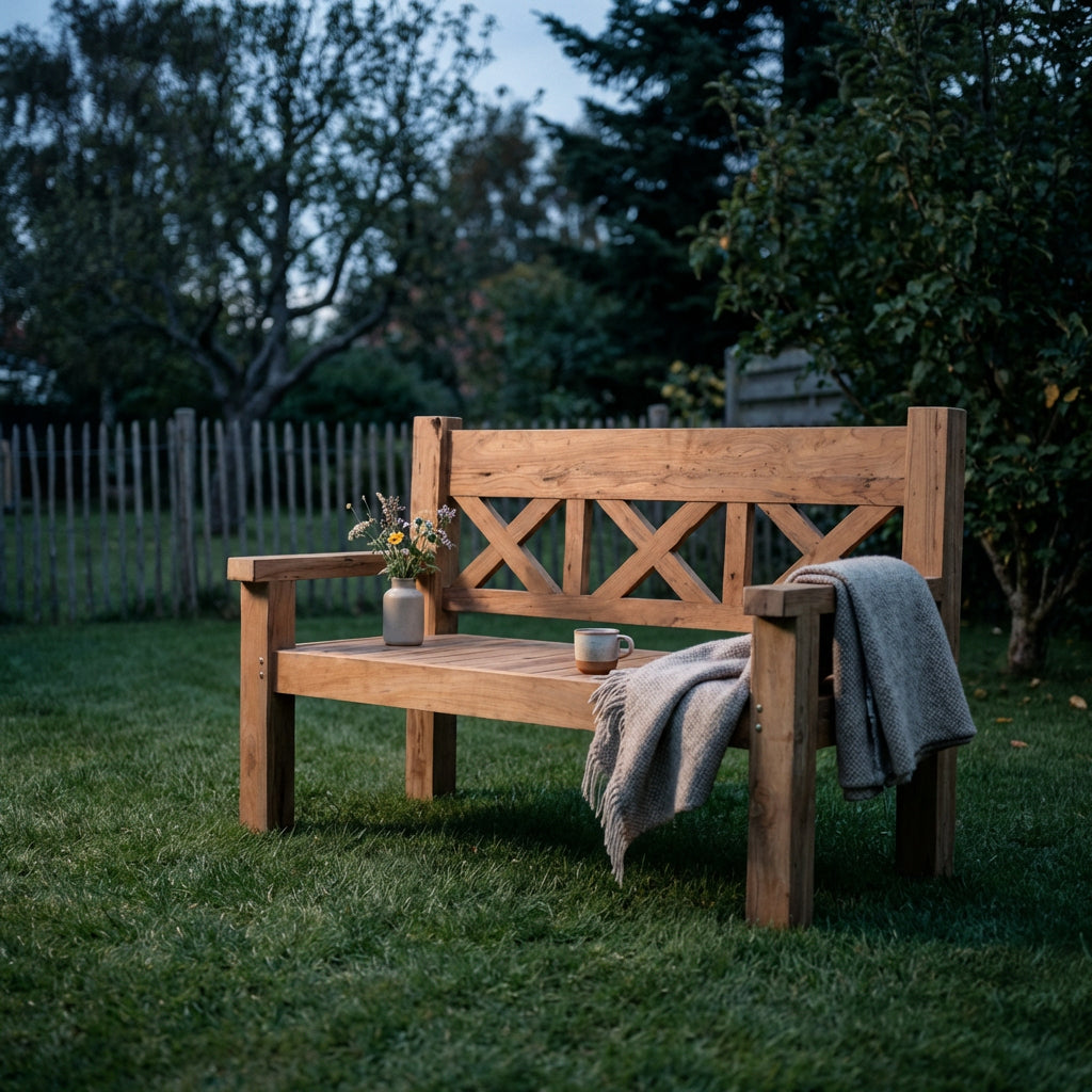 Teakholz Bank 160 cm mit Rückenlehne natur