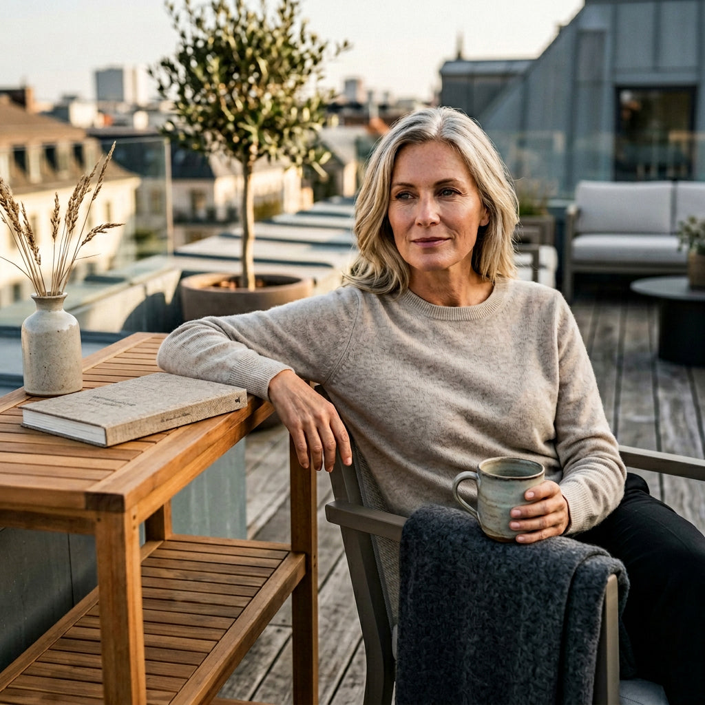 Pflanztisch Filton aus massivem Teakholz mit drei Ablagen