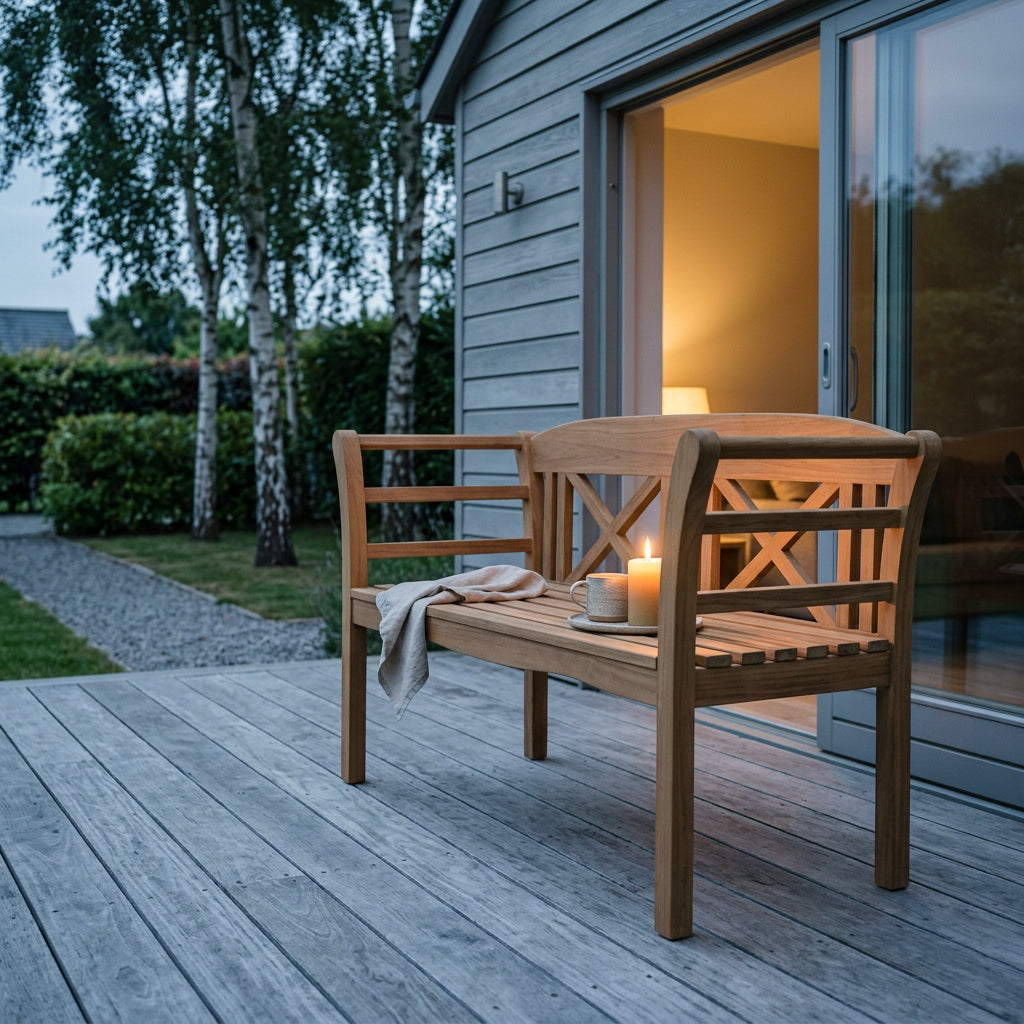 Gartenbank Föhr 120 cm aus massivem Teakholz mit Kreuzstreben