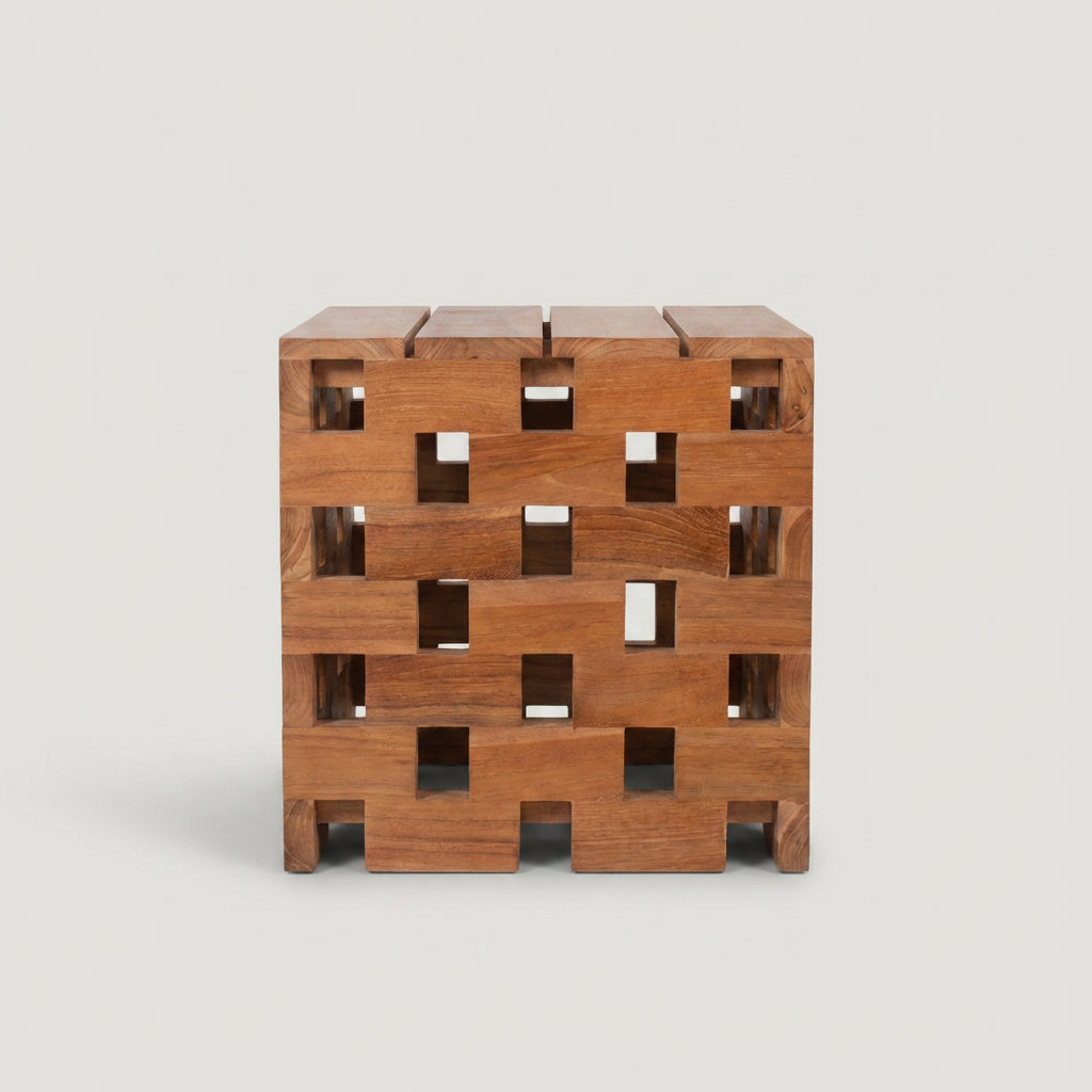 Beistelltisch Dunham aus massivem Teakholz mit Flechtwerk-Design