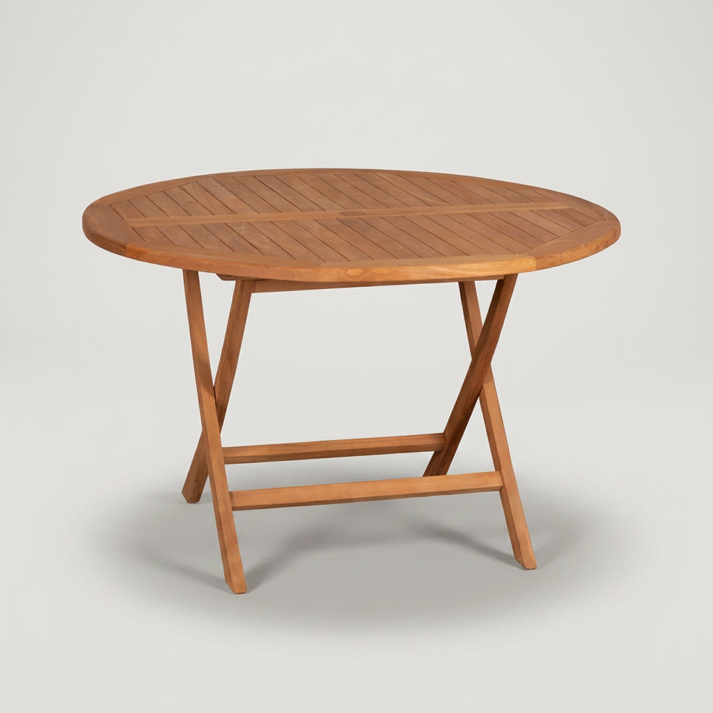 Gartentisch Woodie ø 120 cm aus massivem Teakholz mit Klappgestell