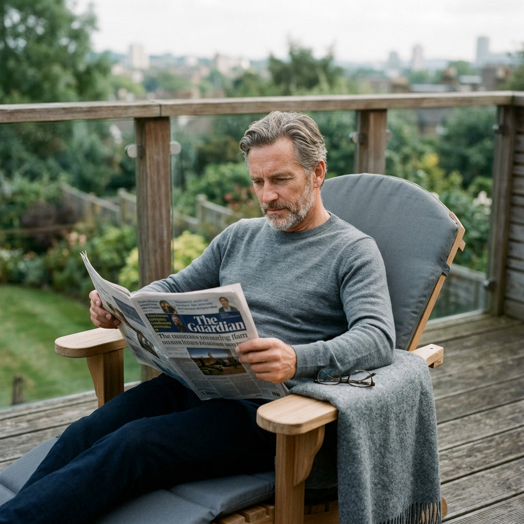 Gartenlounger Woodie aus massivem Teakholz mit Kissenauflage in Anthrazit
