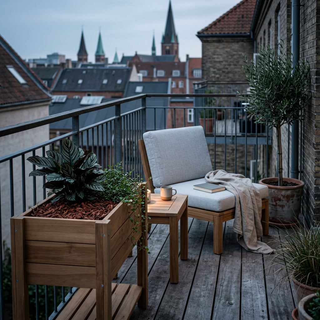 Hochbeet Kräuter aus massivem Teakholz mit praktischer Ablage