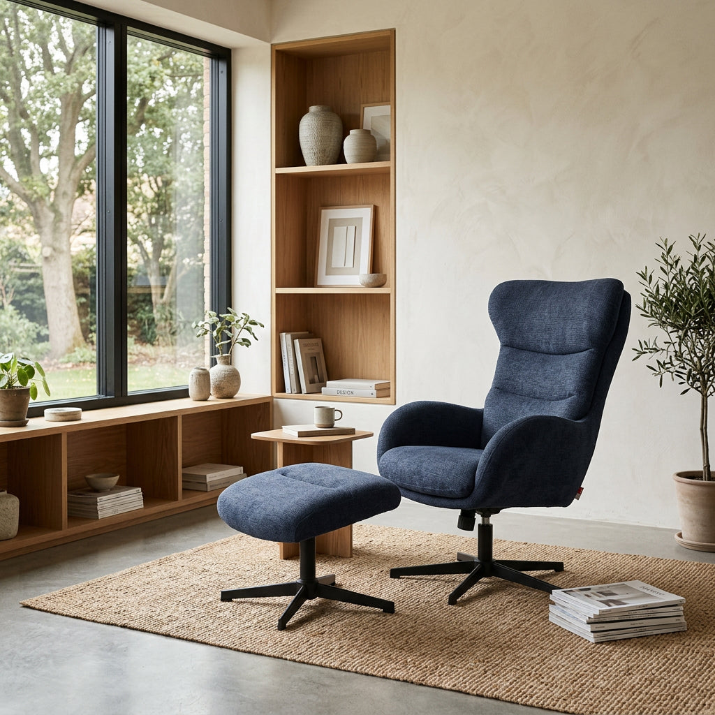 Relaxsessel Lucito Dunkelblau inkl. Fußhocker