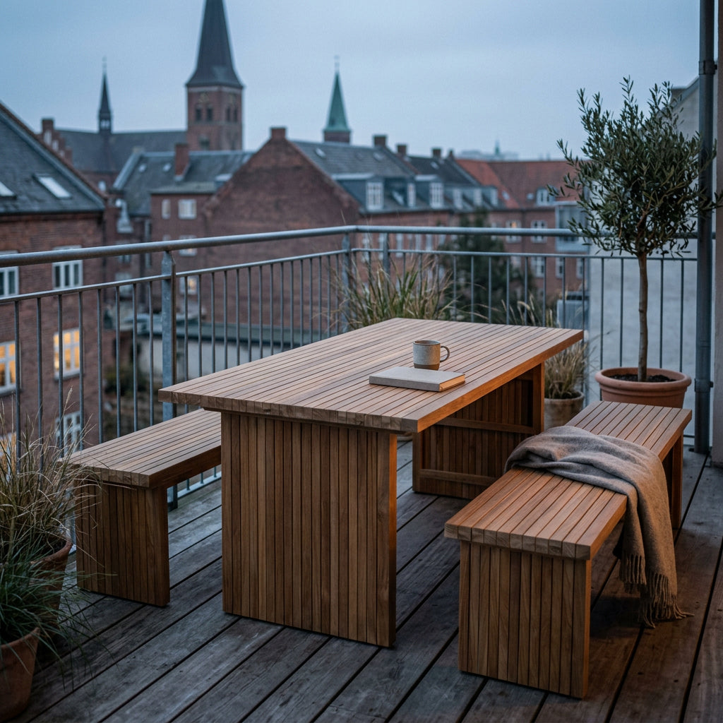 Gartenmöbelset Ashford 180 cm aus massivem Teakholz mit zwei Bänken