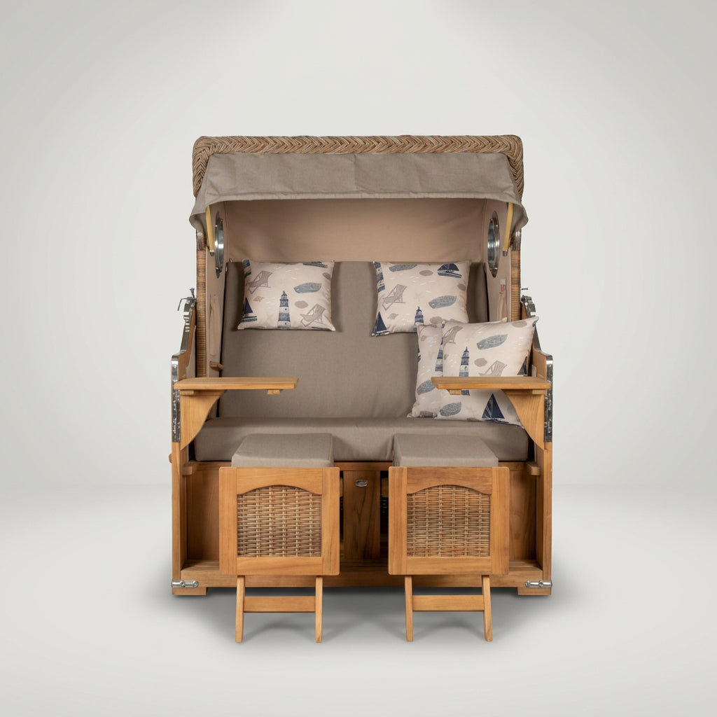 Strandkorb Düne Grande Bullauge Teak PE Banana Dessin 540 - Bild 2