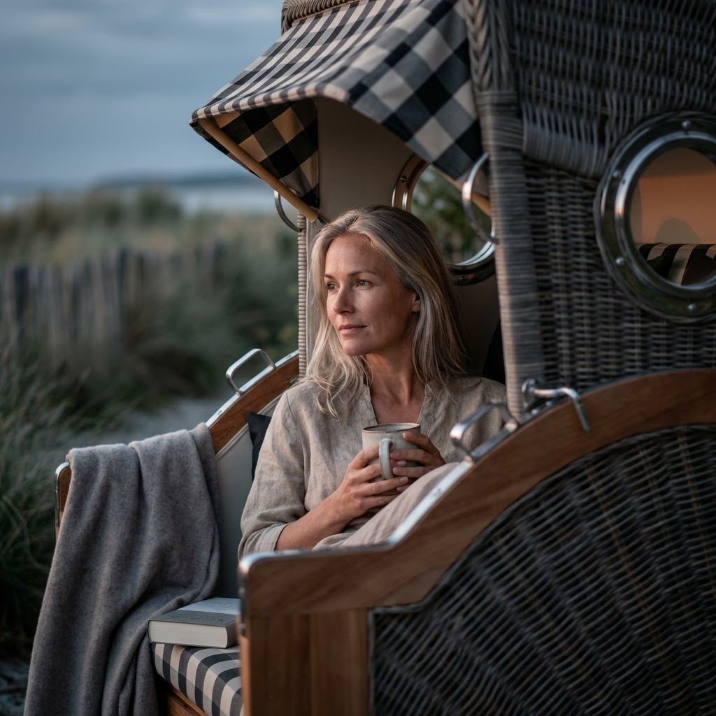 Strandkorb Baltikum Bullauge Teak PE Grey Dessin 505 - Bild 6