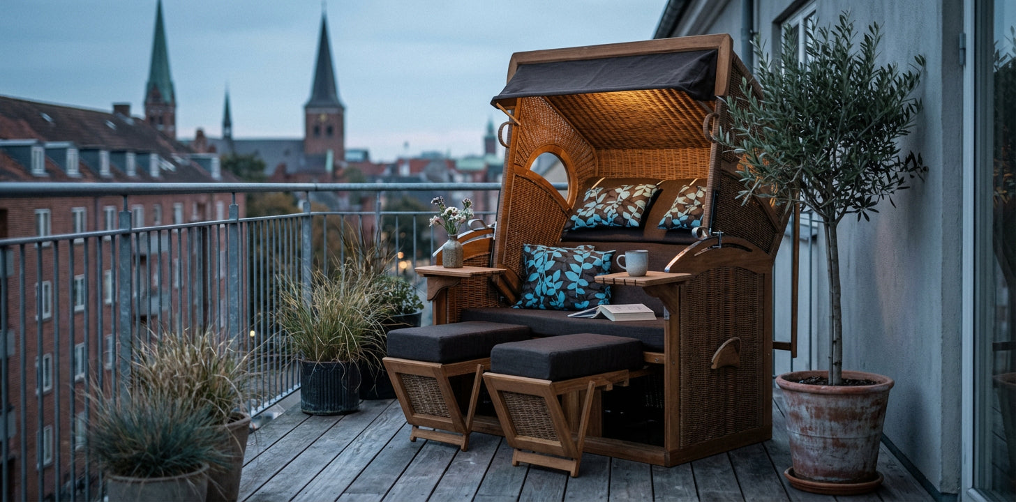 Strandkorb Madura XXL Teakholz mit Panoramafenstern