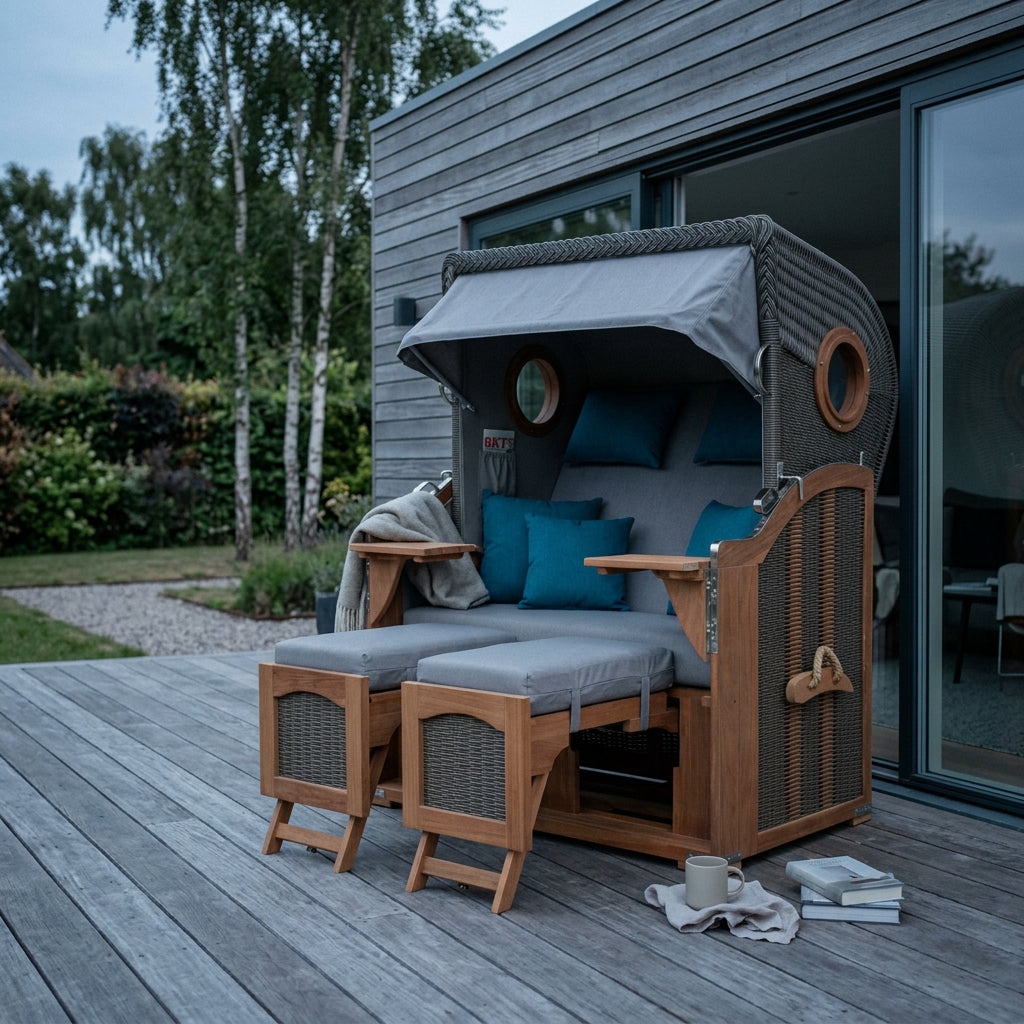 Strandkorb Mellum Gr. M Grau Blau