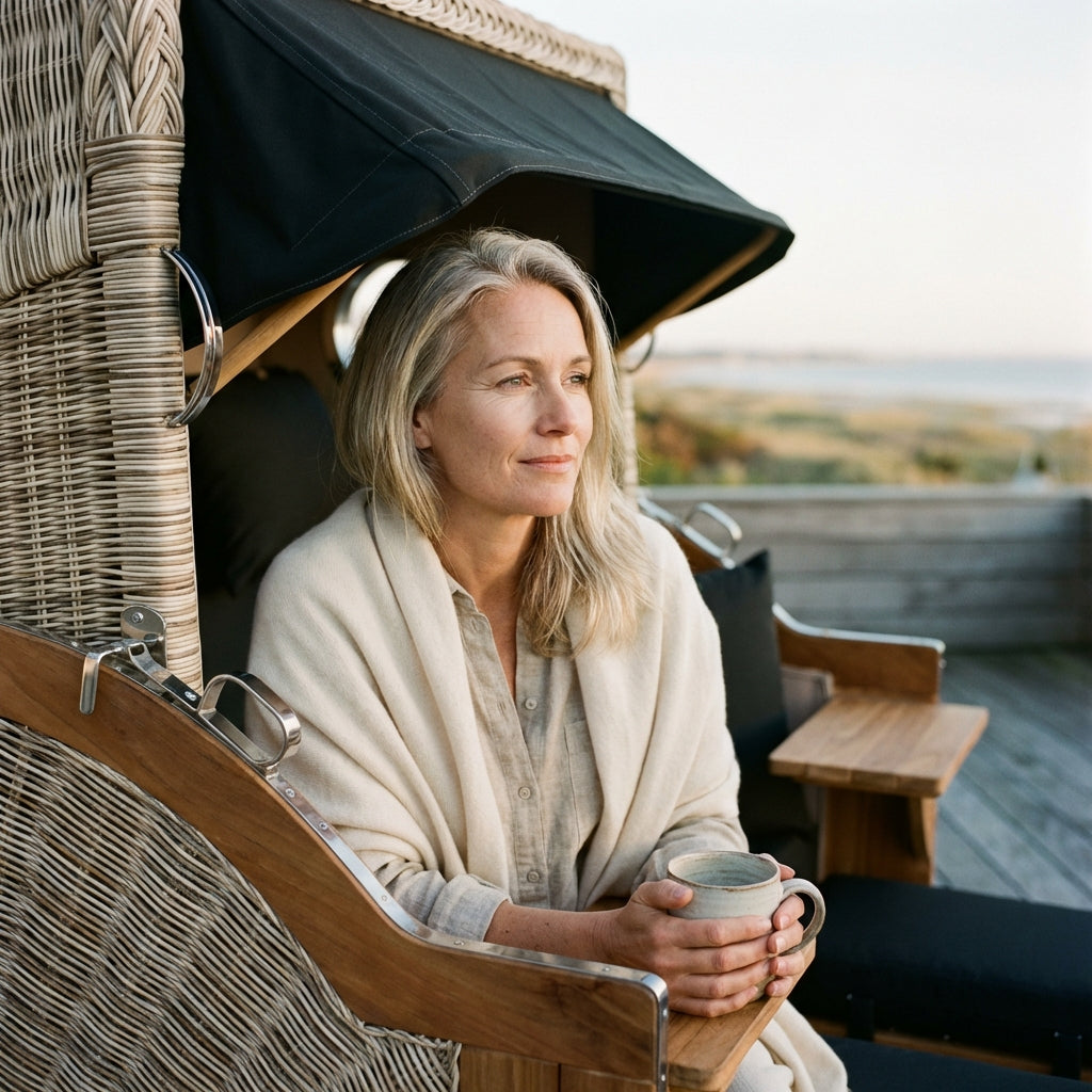 Strandkorb Düne Grande Bullauge Teak PE Shell Dessin 548 - Bild 4