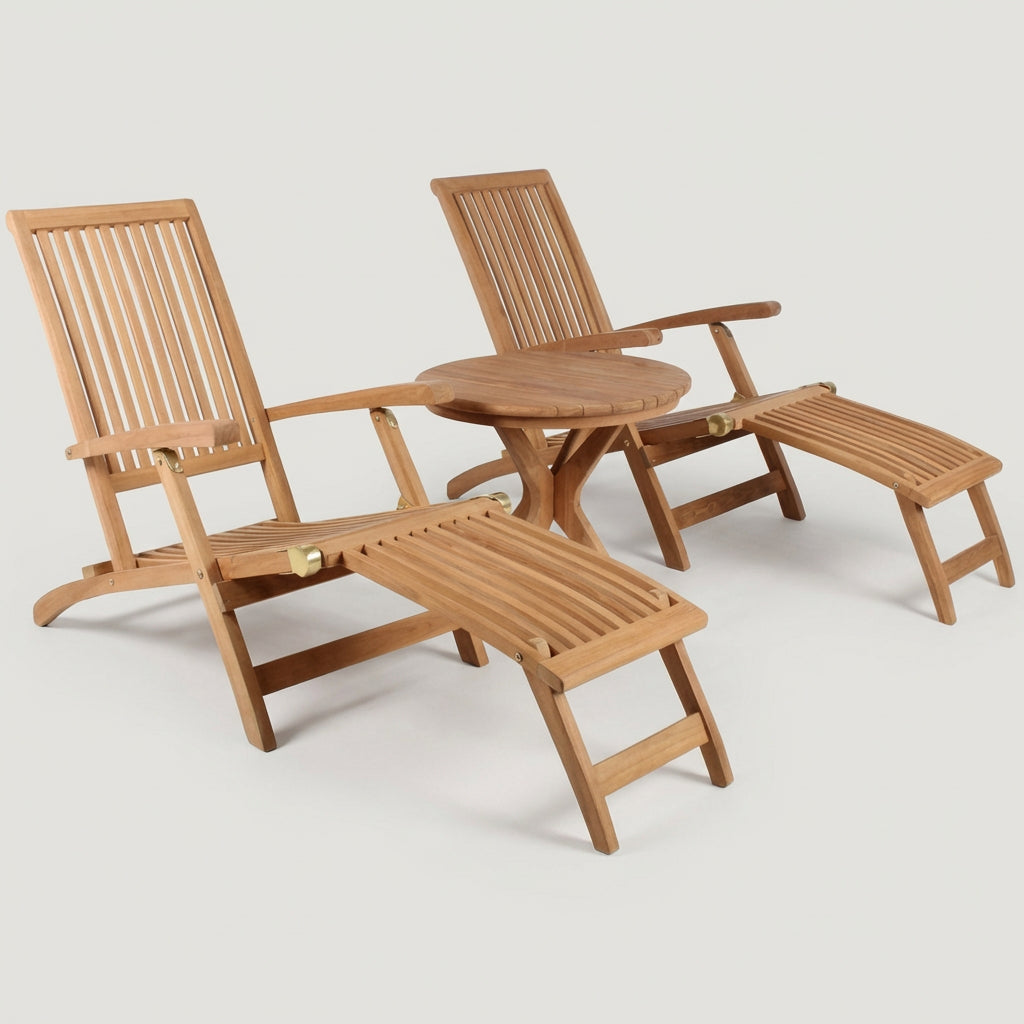 Gartenmöbelset Yacht & Burton aus massivem Teakholz mit Deckchairs und Beistelltisch