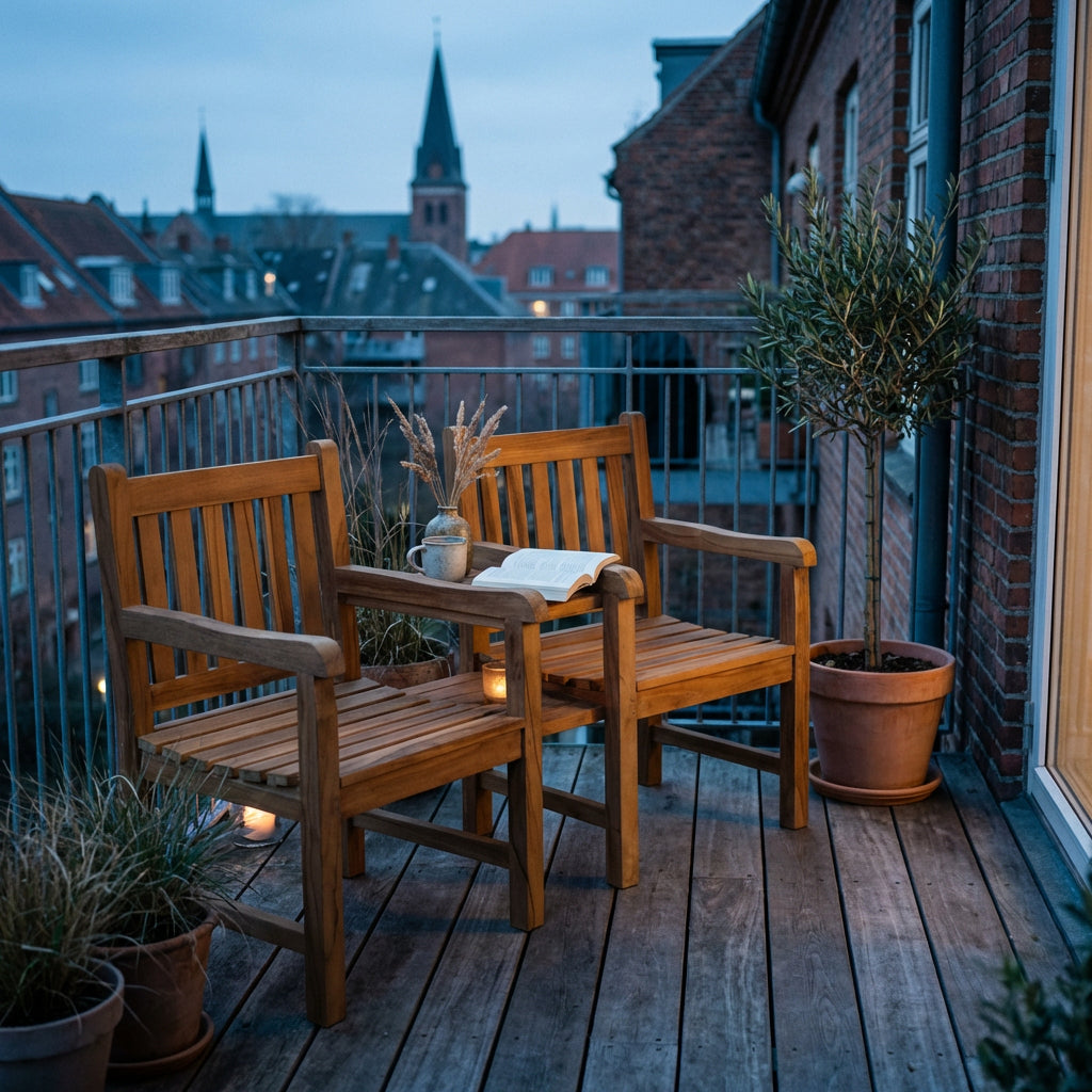 Teakholz Gartenbank mit abnehmbarem Tischchen