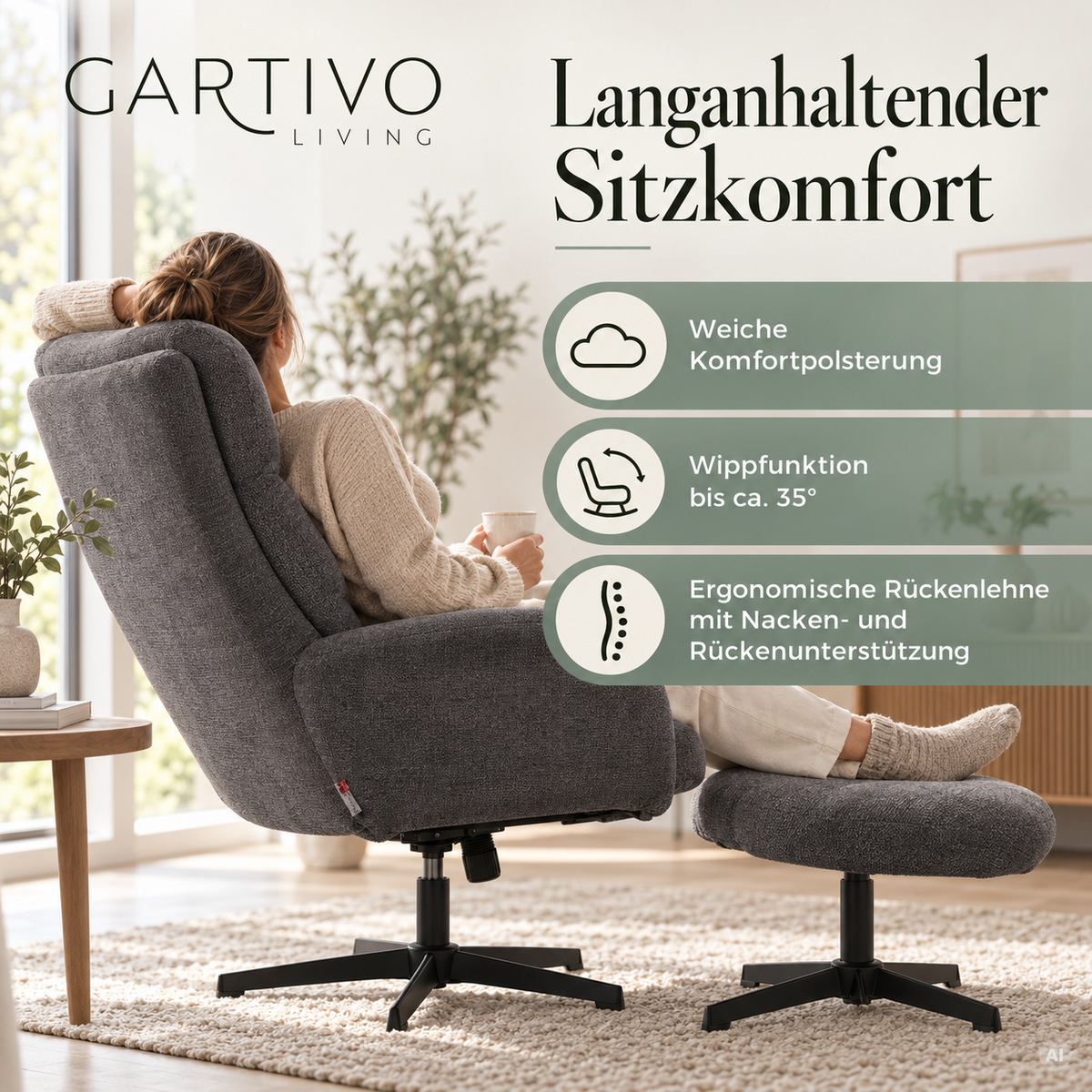 Relaxsessel Lucito Braun inkl. Fußhocker