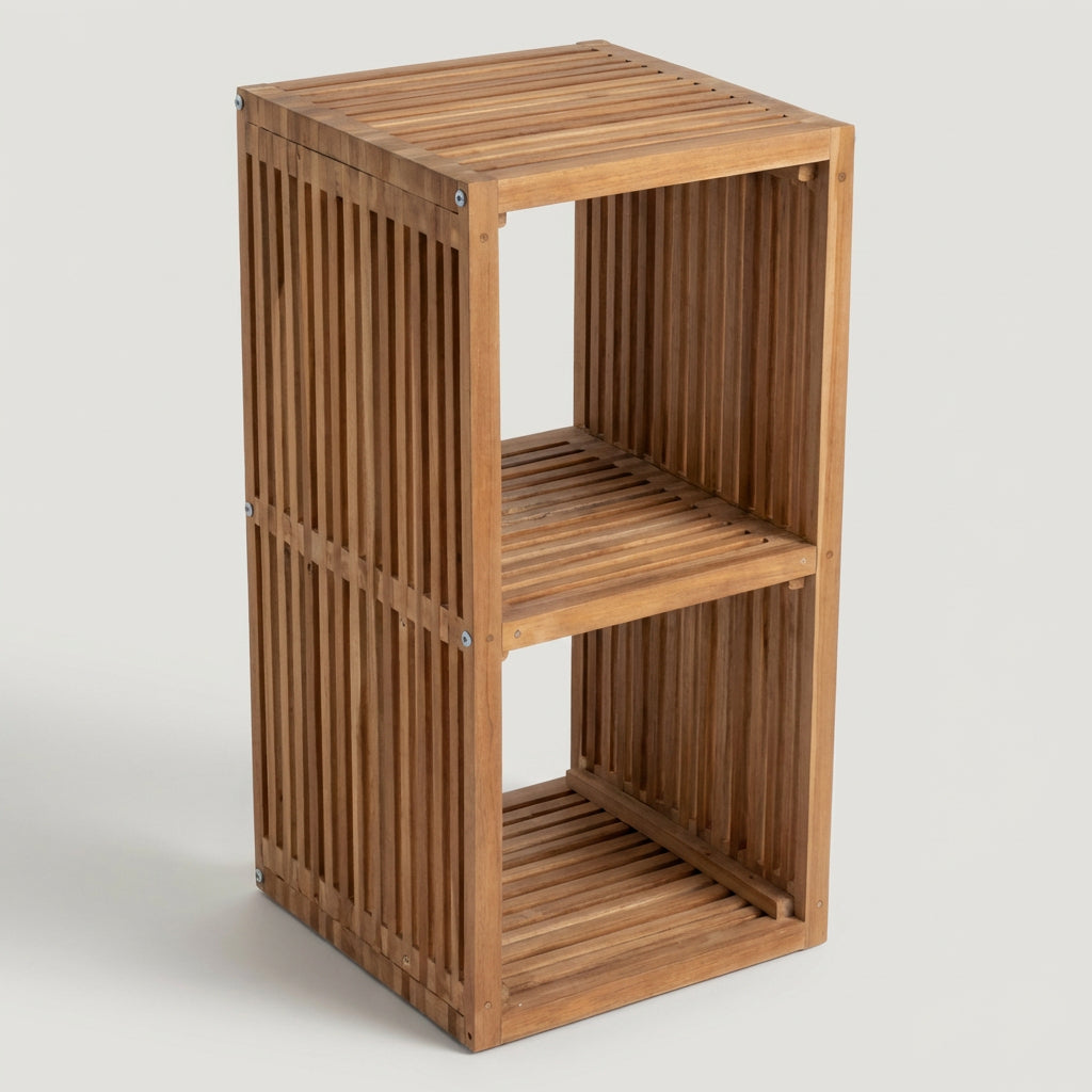 Regal aus massivem Teakholz mit Lamellen-Design