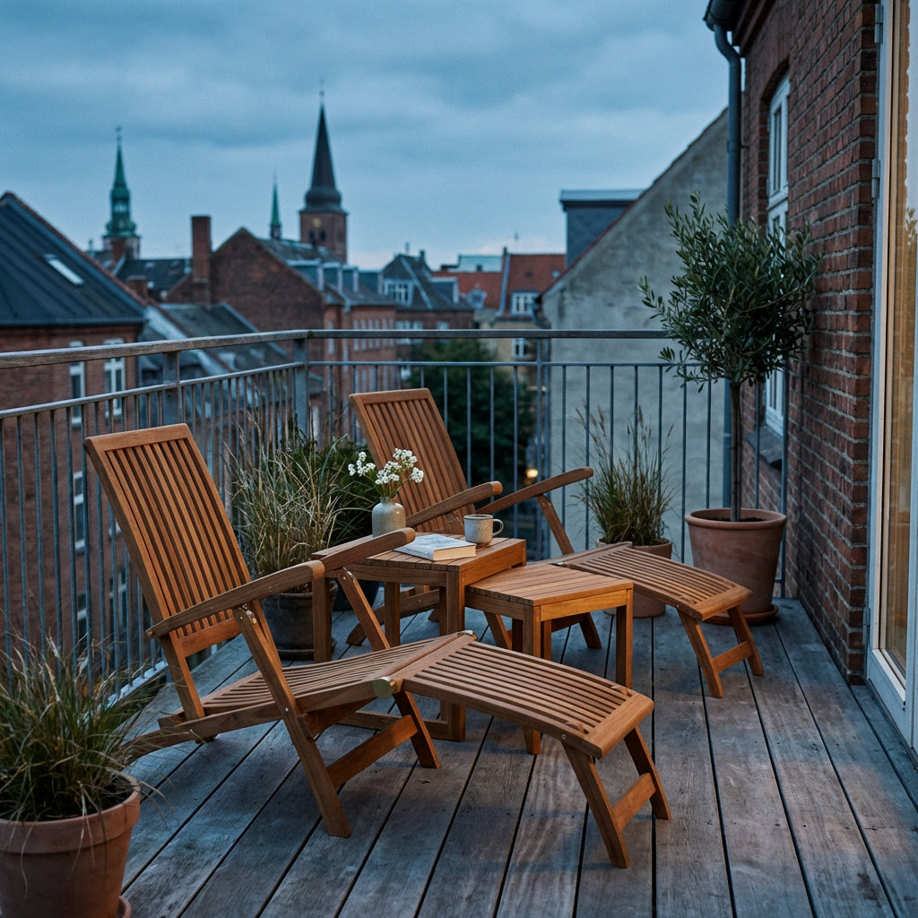 Deckchair-Set Yacht 2er aus massivem Teakholz mit Beistelltischen Verwood