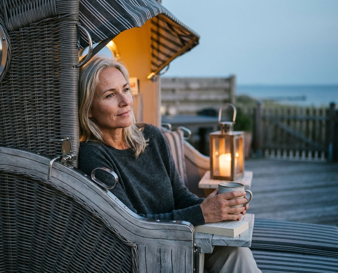 Frau sitzend im Strandkorb