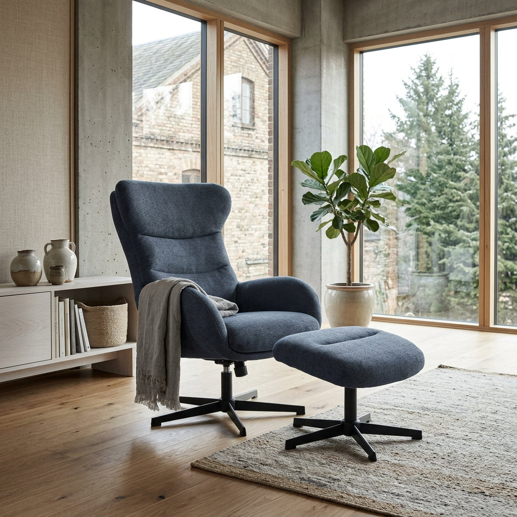 Relaxsessel Lucito Dunkelblau inkl. Fußhocker