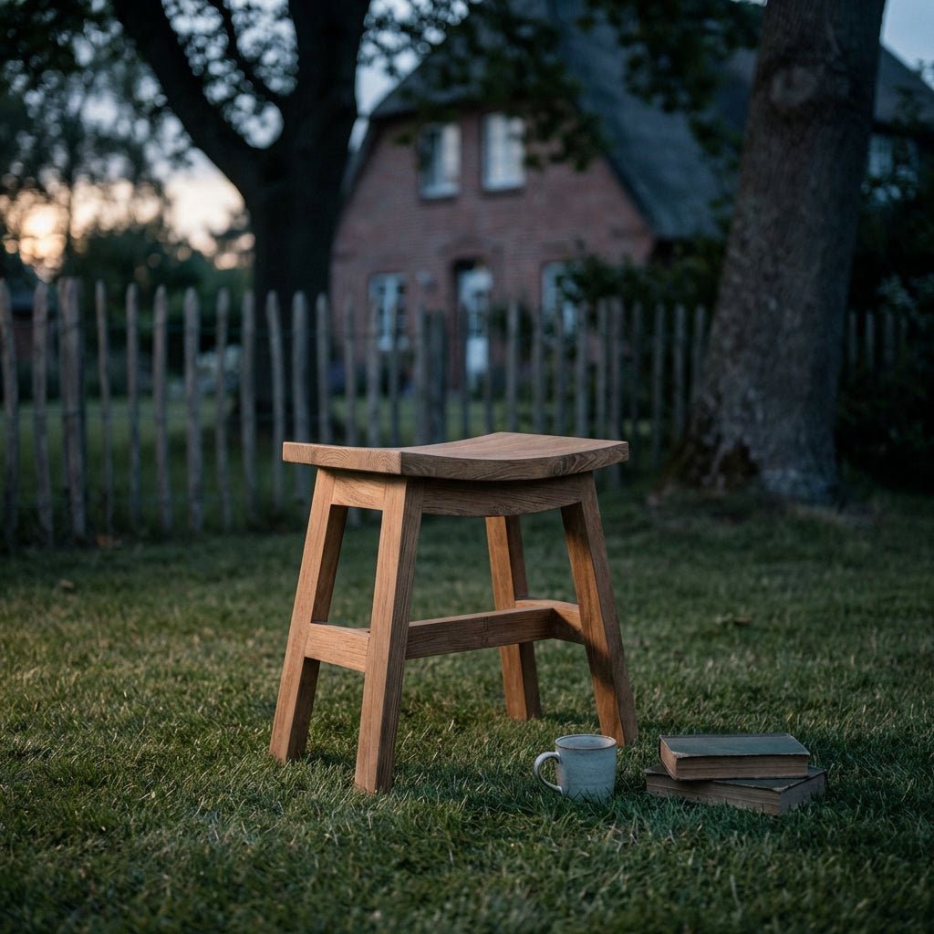 Teakholz Hocker mit geschwungener Sitzfläche