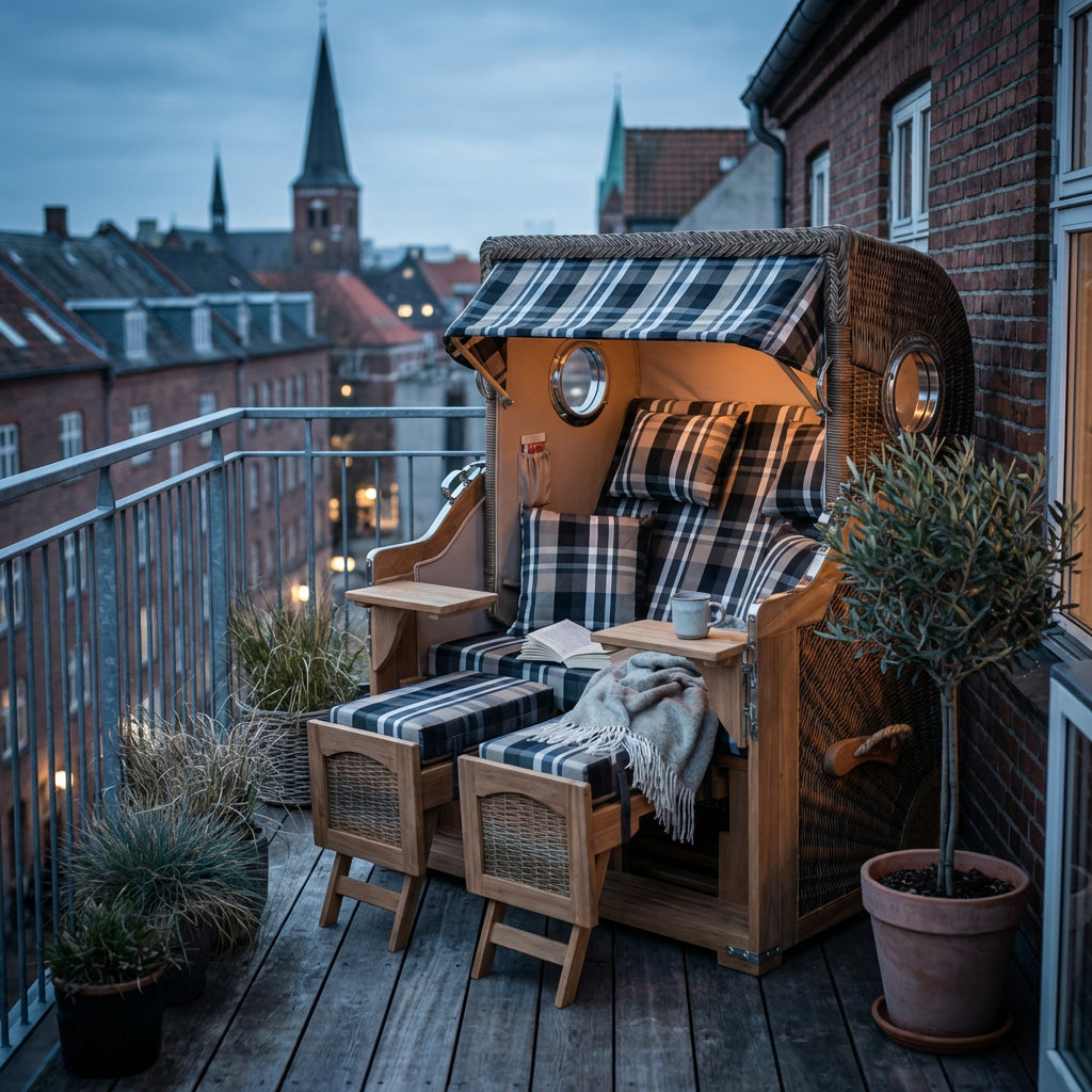 Strandkorb Düne Grande Bullauge Teak PE Banana Dessin 583 - Bild 5