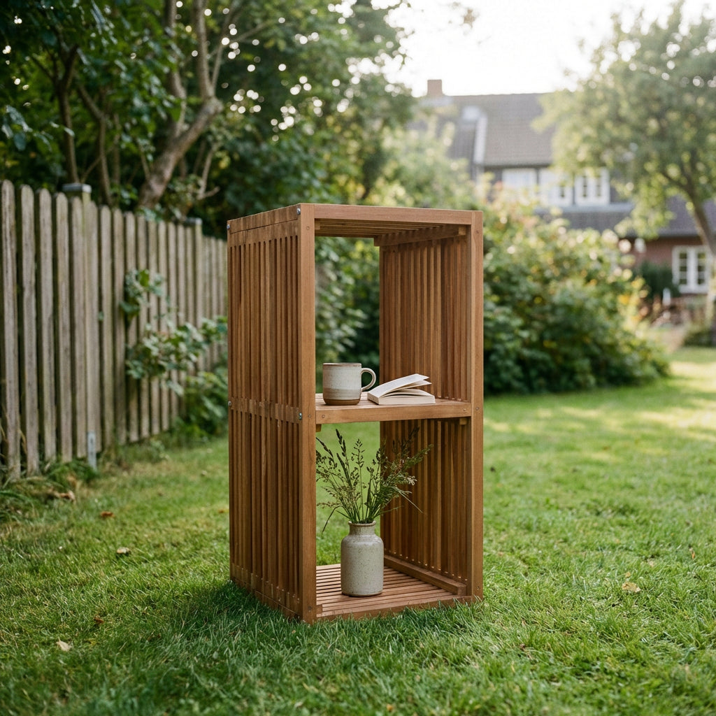 Regal aus massivem Teakholz mit Lamellen-Design
