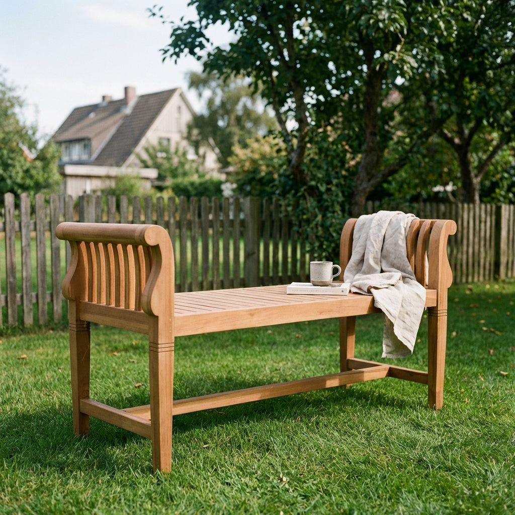 Gartenbank Wigan 130 cm aus massivem Teakholz ohne Rückenlehne