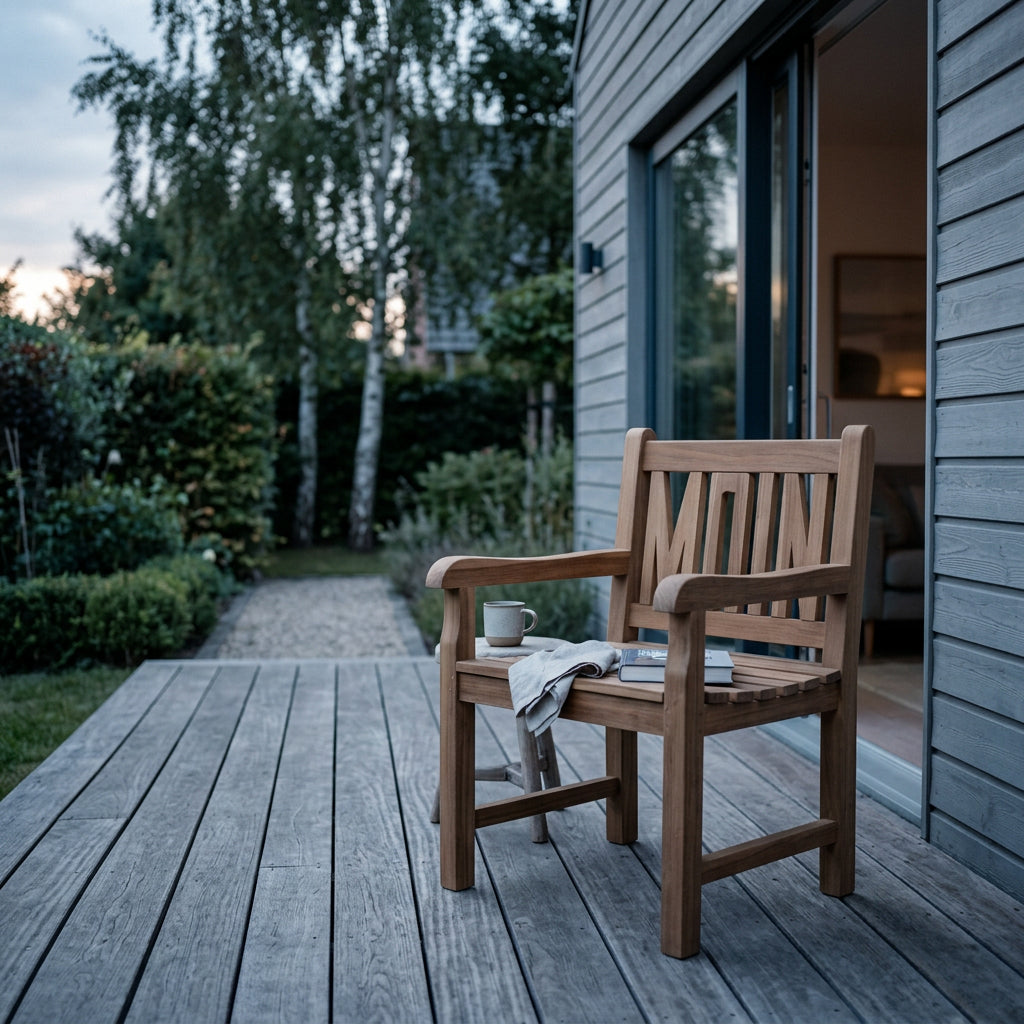 Gartensessel Moin aus massivem Teakholz mit Lamellenrückenlehne