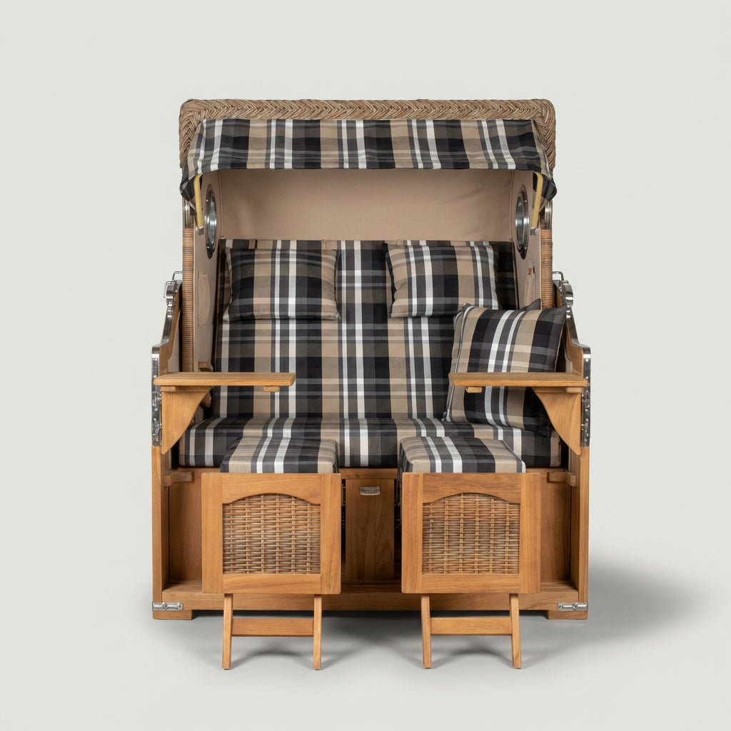 Strandkorb Düne Grande Bullauge Teak PE Banana Dessin 583 - Bild 2