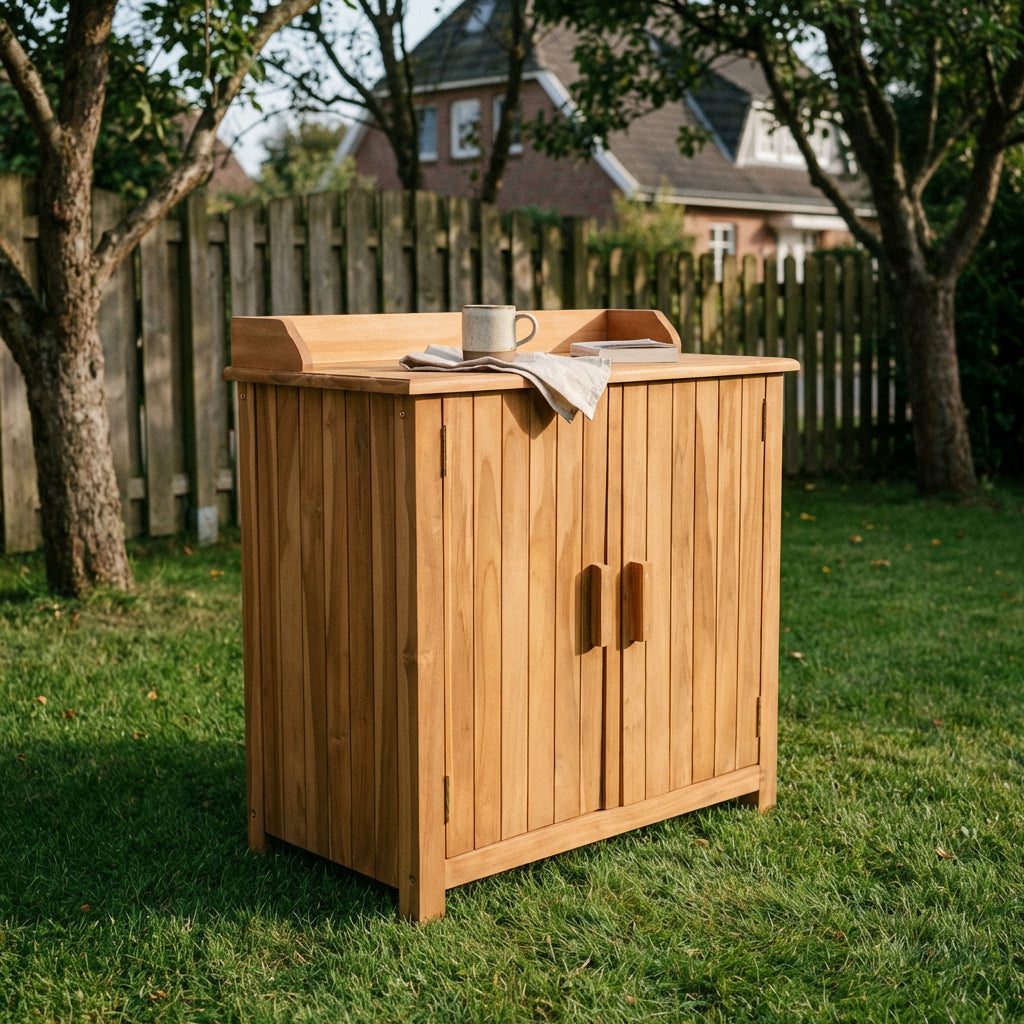 Gartenschrank Batley aus massivem Teakholz mit Arbeitsfläche