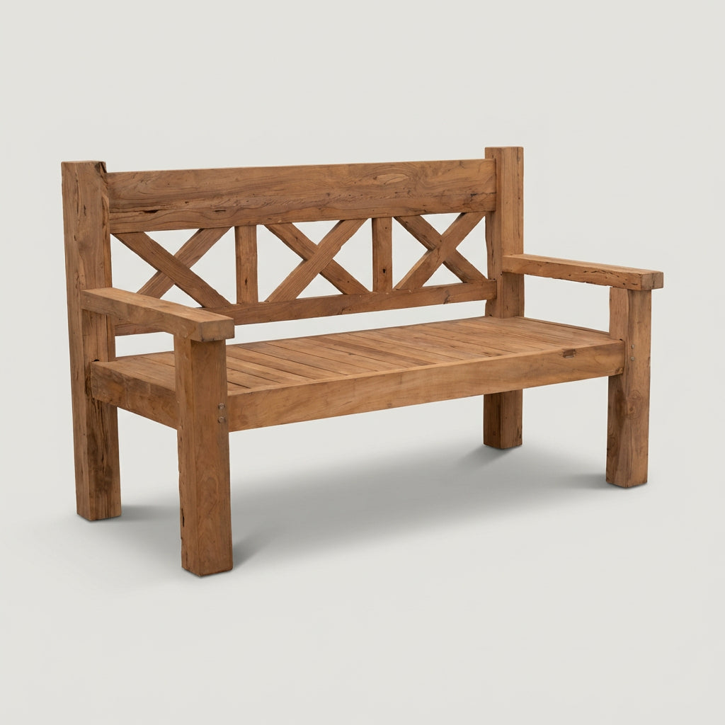 Teakholz Bank 160 cm mit Rückenlehne natur