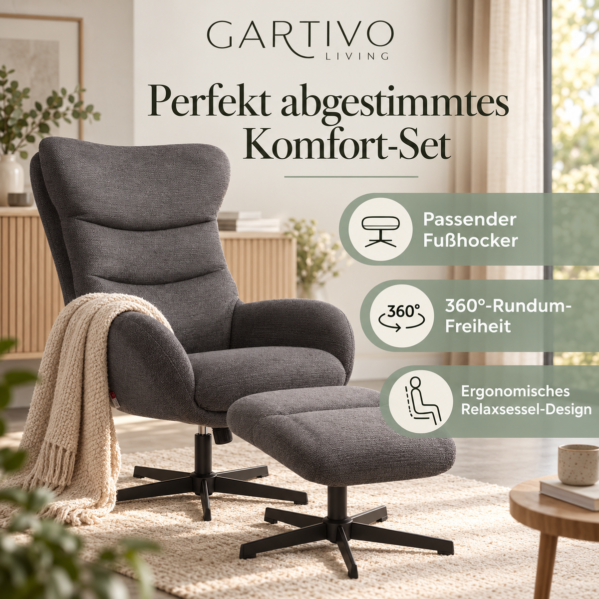 Relaxsessel Lucito Dunkelblau inkl. Fußhocker