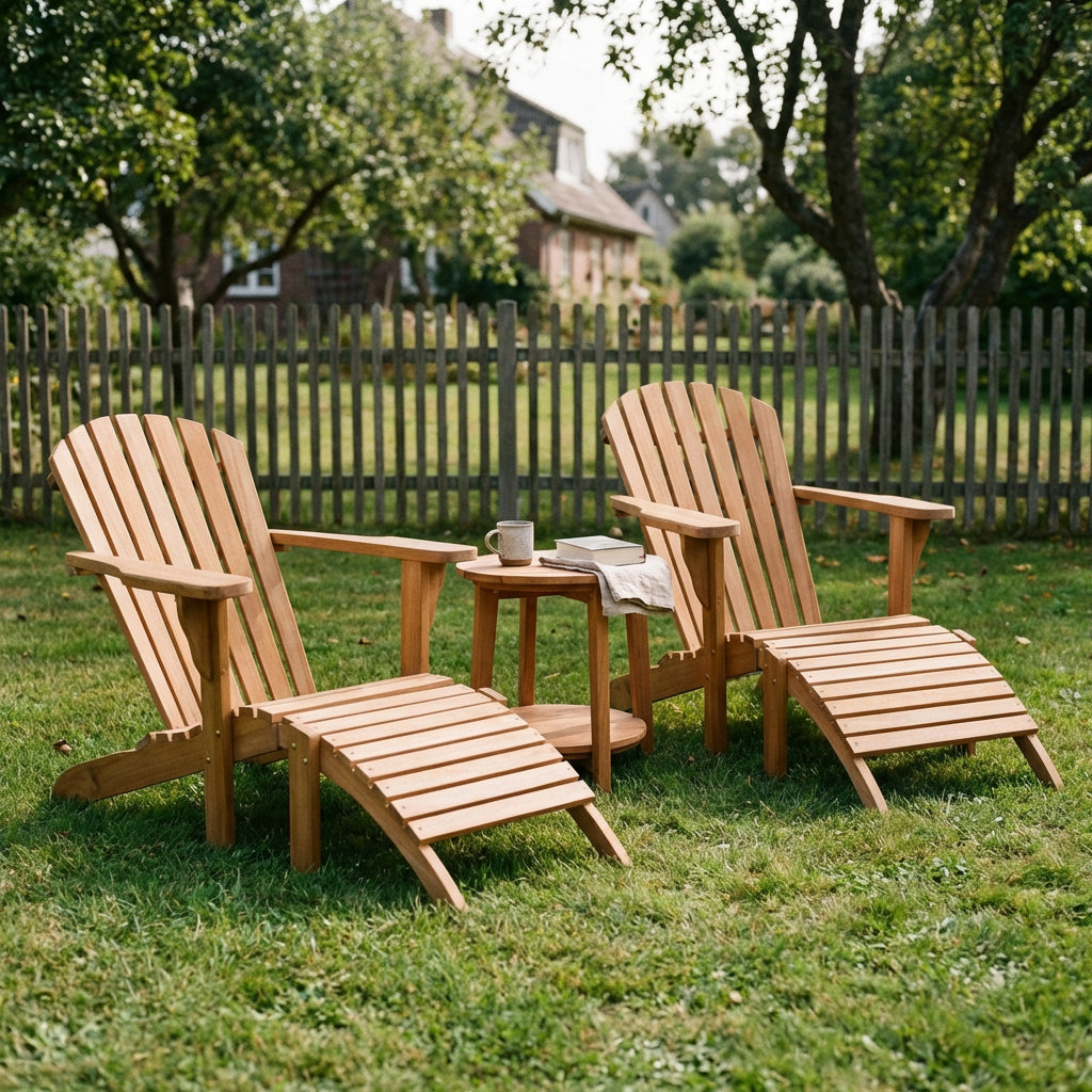 Adirondack-Set Montreal aus massivem Teakholz mit Beistelltisch Milton