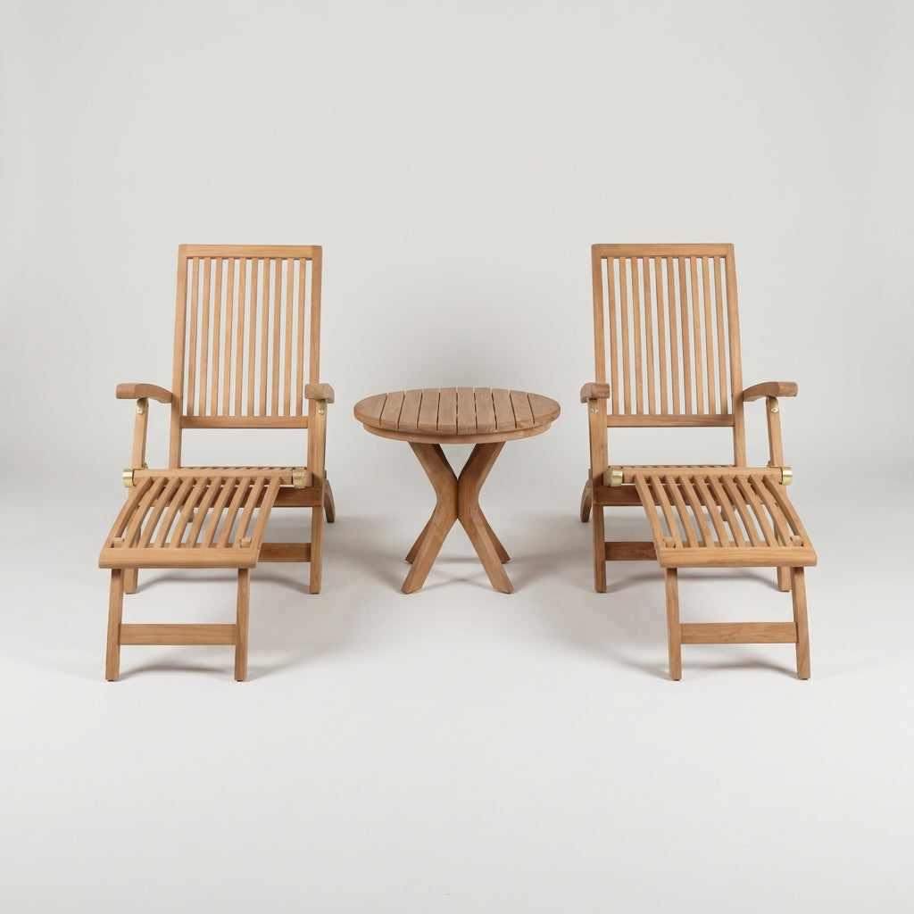 Gartenmöbelset Yacht & Burton aus massivem Teakholz mit Deckchairs und Beistelltisch