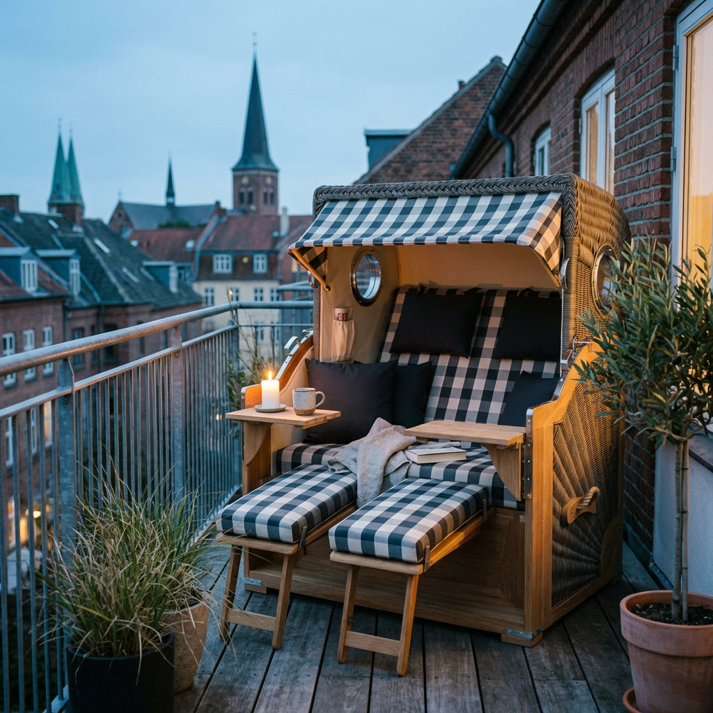 Strandkorb Baltikum Bullauge Teak PE Grey Dessin 505 - Bild 3