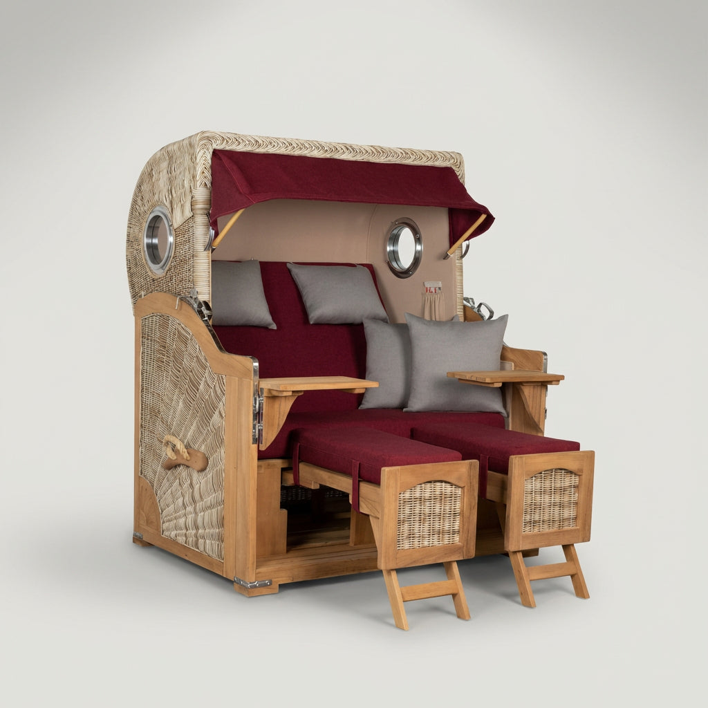 Strandkorb Düne Grande Bullauge Teak PE Shell Dessin 594 - Bild 1