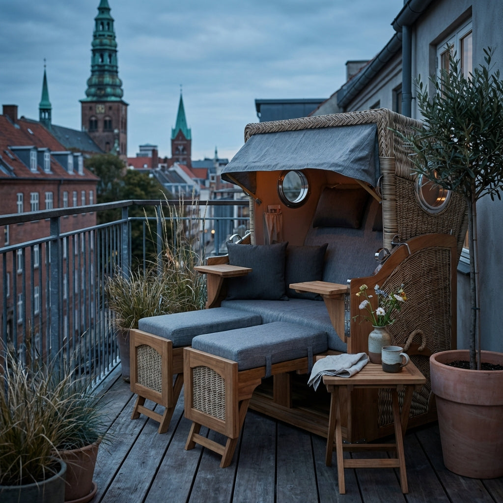 Strandkorb Düne Bullauge Teak PE Shell Dessin 570 - Bild 5