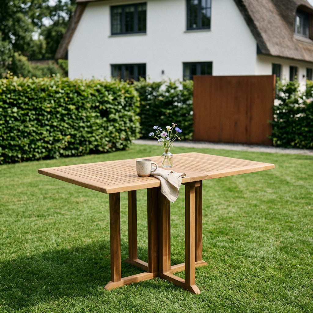 Klapptisch Helston aus massivem Teakholz mit Lamellenplatte