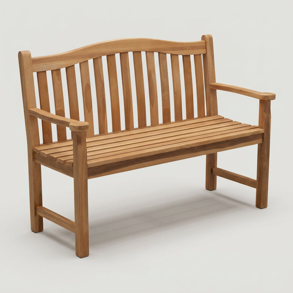 Gartenbank Korfu 120 cm aus massivem Teakholz mit ergonomischer Rückenlehne