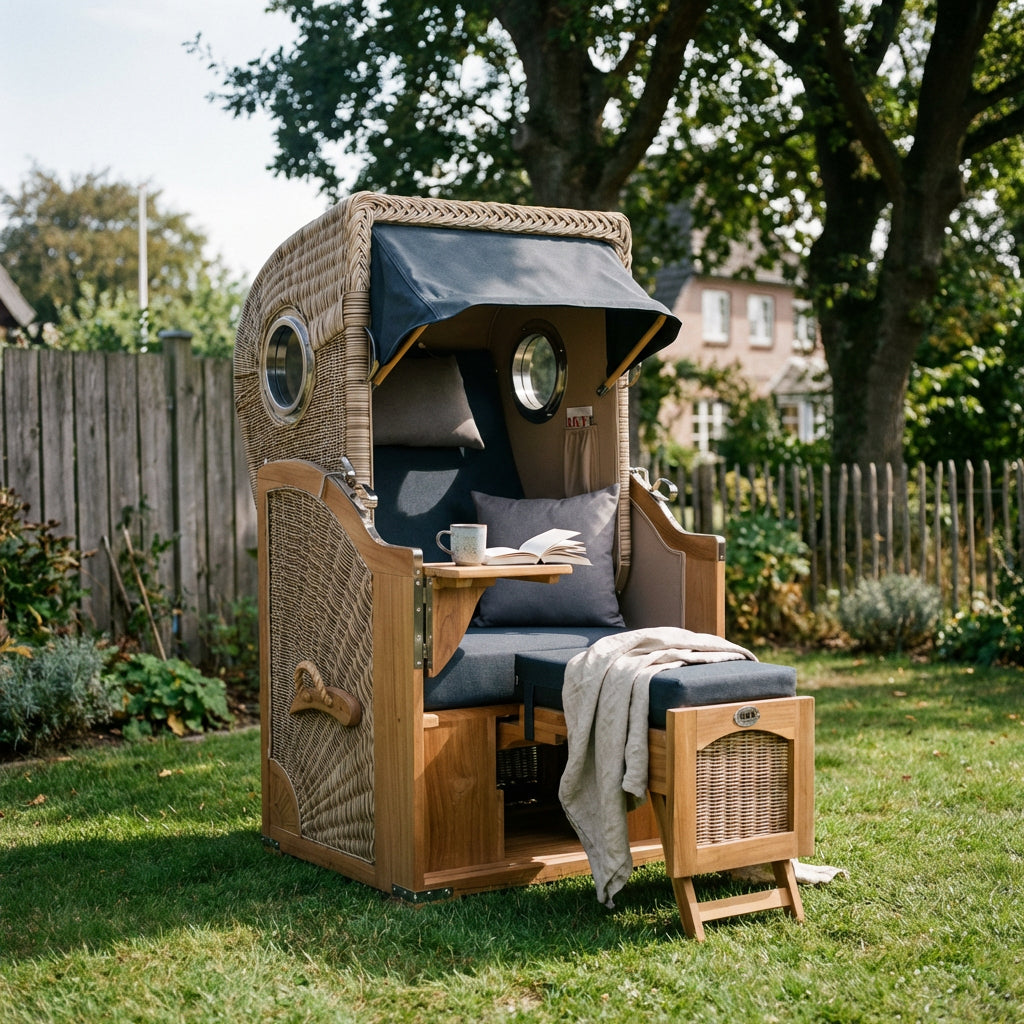 Strandkorb Düne Single Bullauge Teak PE Shell Dessin 593 - Bild 3