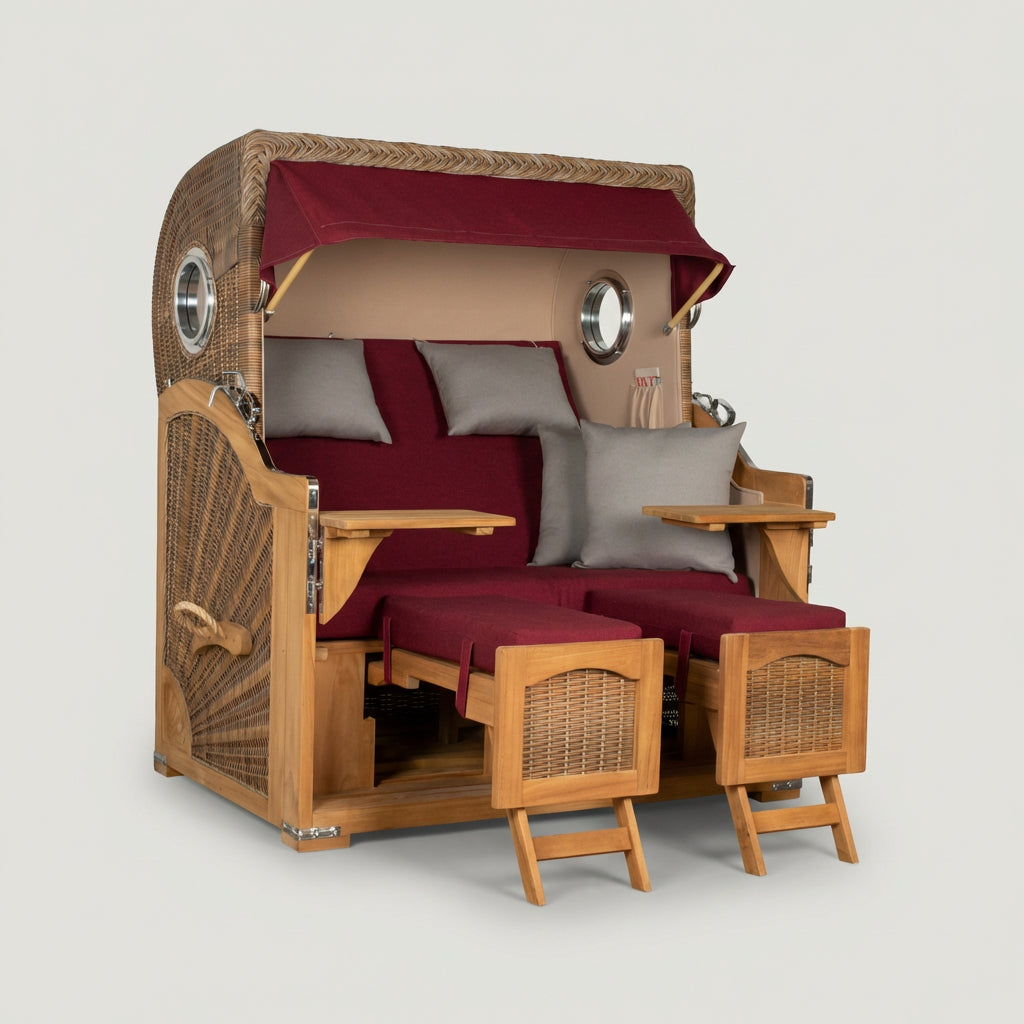 Strandkorb Düne Grande Bullauge Teak PE Banana Dessin 594 - Bild 1