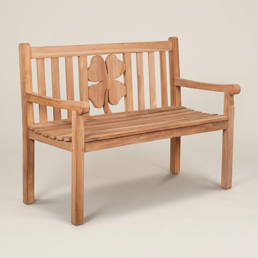Gartenbank Kleeblatt 120 cm aus massivem Teakholz mit Kleeblatt-Motiv