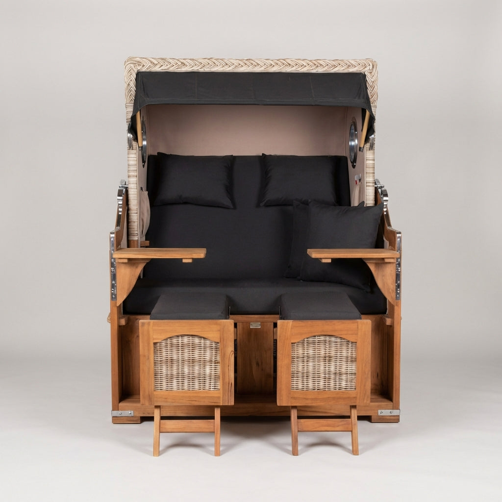 Strandkorb Düne Grande Bullauge Teak PE Shell Dessin 548 - Bild 2