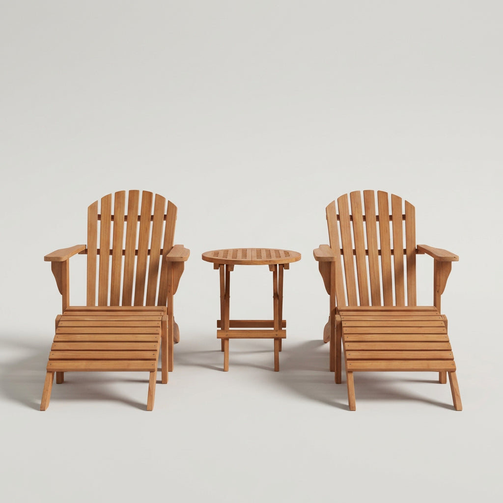 Gartenmöbelset Montreal & Dorset aus massivem Teakholz mit Adirondack-Sesseln