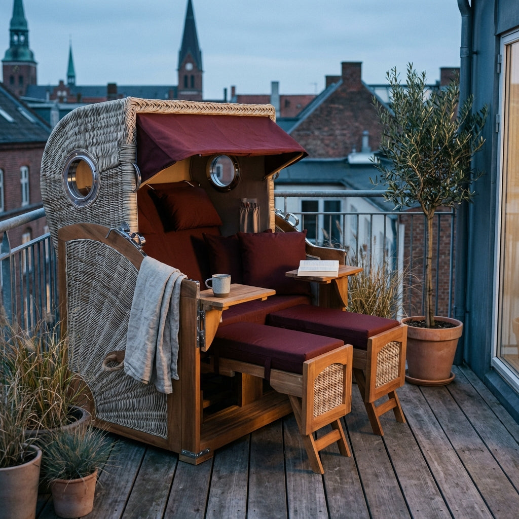 Strandkorb Düne Grande Bullauge Teak PE Shell Dessin 550 - Bild 5