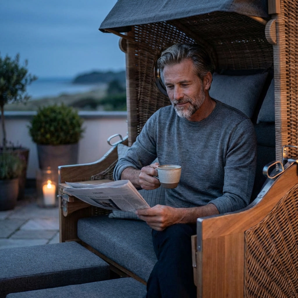 Strandkorb 175 XL Akazie Polyrattan mit Cocktailtischen