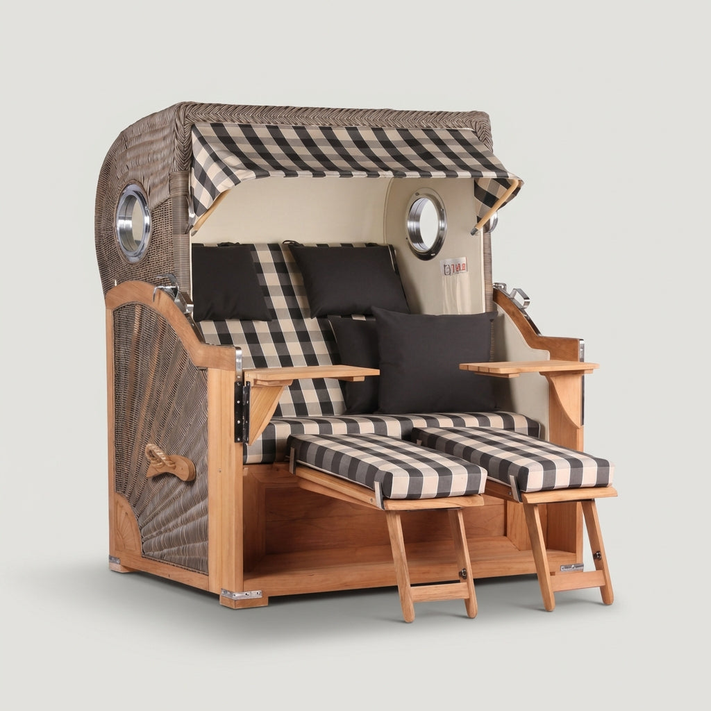 Strandkorb Baltikum Bullauge Teak PE Grey Dessin 505 - Bild 1