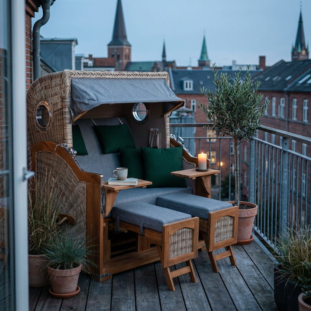 Strandkorb Düne Grande Bullauge Teak PE Shell Dessin 571 - Bild 3