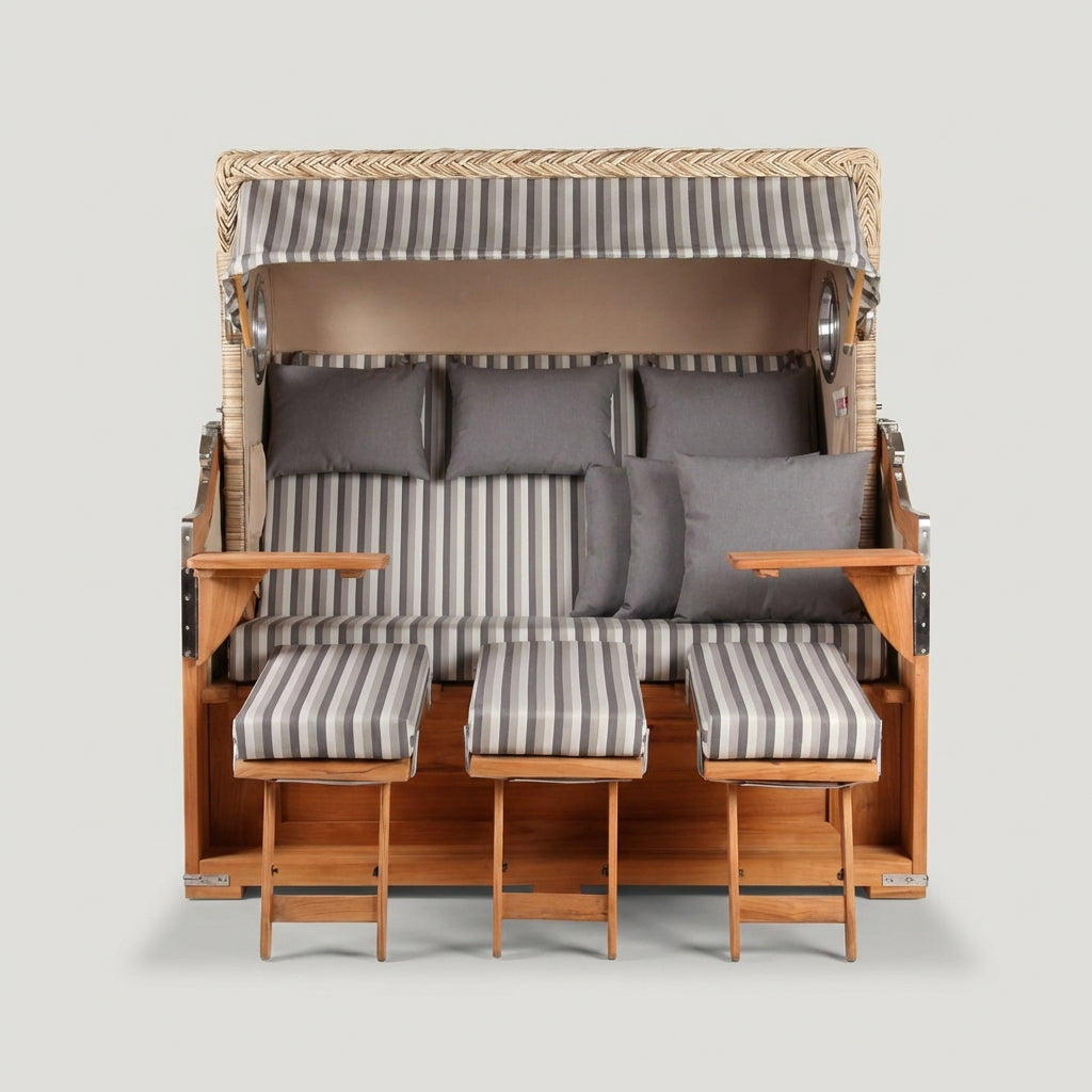 Strandkorb Baltikum XXL Bullauge Teak PE Shell Dessin 545 - Bild 2